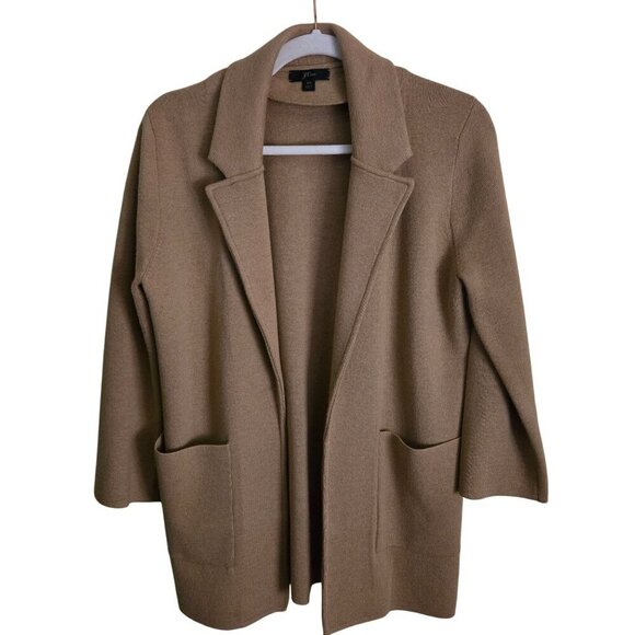 J. Crew Sophie Sweater Blazer Heather Khaki Pockets Open Front Size XS - Picture 2 of 7